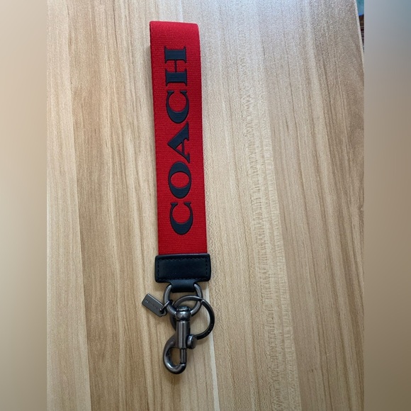 New No Tags Coach Large Loop Key Fob Keychain  Canvas Red Black - Picture 2 of 7
